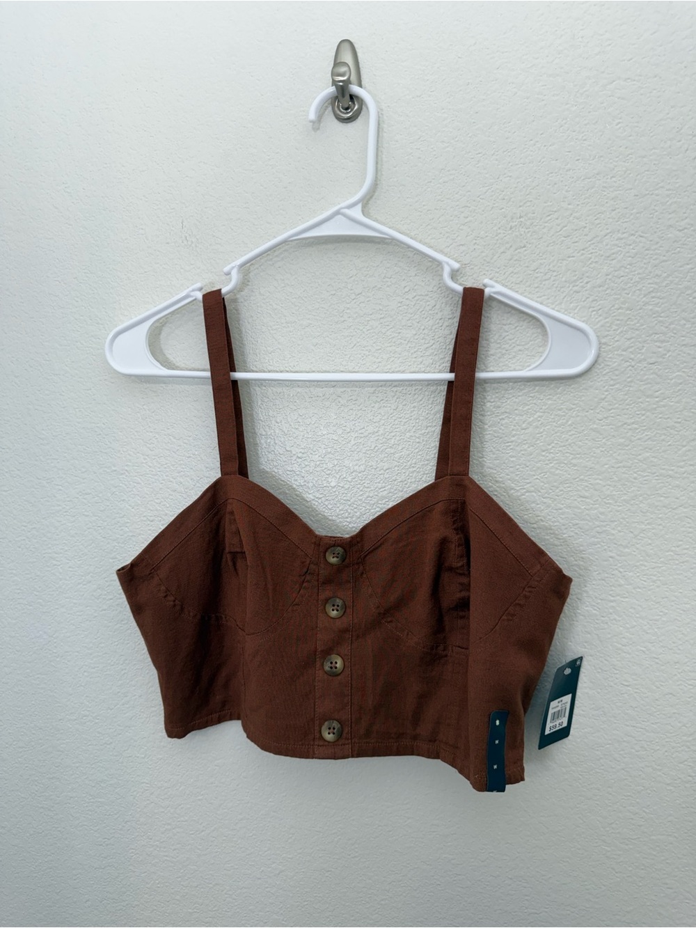 NWT Lucky Brand Brown Cotton/Linen Cropped Tank Top Women's Medium